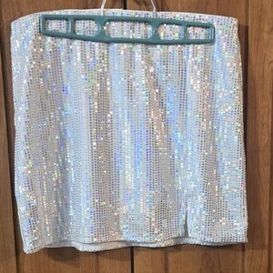 Divided Iridescent Sequin Mini Skirt